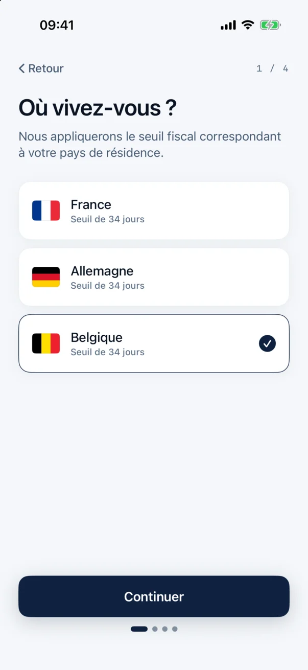 Configuration : où vivez-vous ? France, Allemagne ou Belgique.